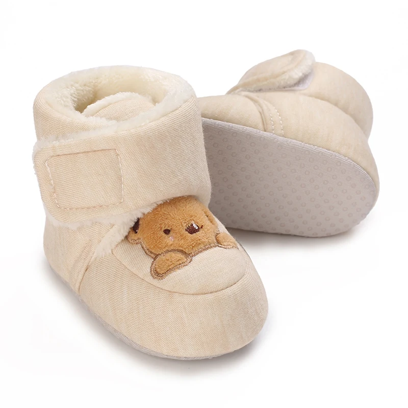 Cute Cartoon Baby Bear Shoes for Boys and Girls Soft Cotton Anti Slip Monochromatic Newborn Walking New Winter