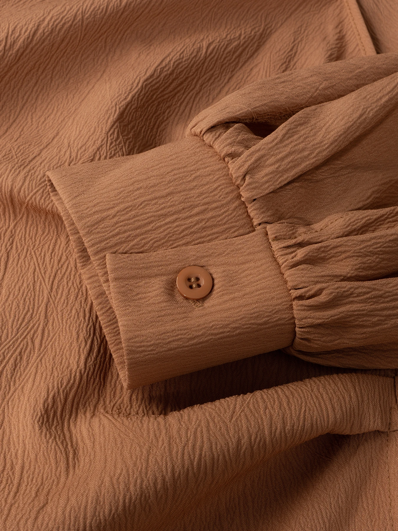 Blusa de mujer Camel Brown Wrap cuello en V manga larga abombada Primavera Verano cintura fruncida elegante Oficina fecha diaria Chic Top