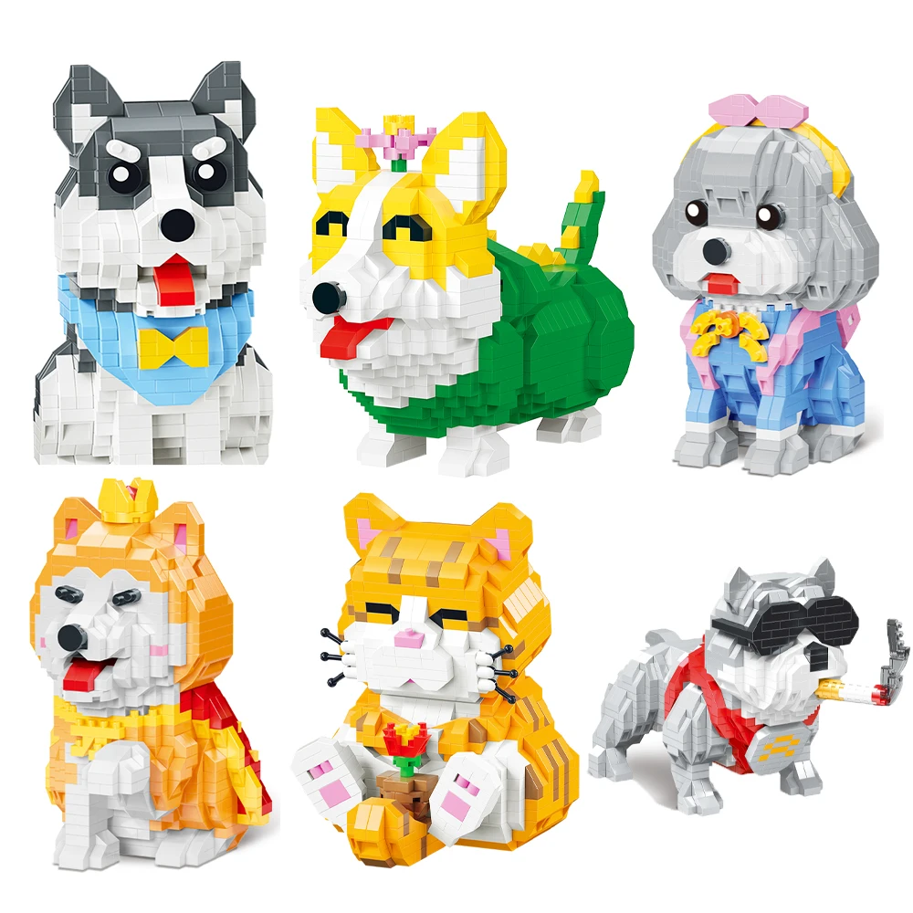 Animal Pet Building Blocks Cute Cat Puppy Dog Blocks Diamond Micro Bricks Classic Children Educational Toy Christmas Gift