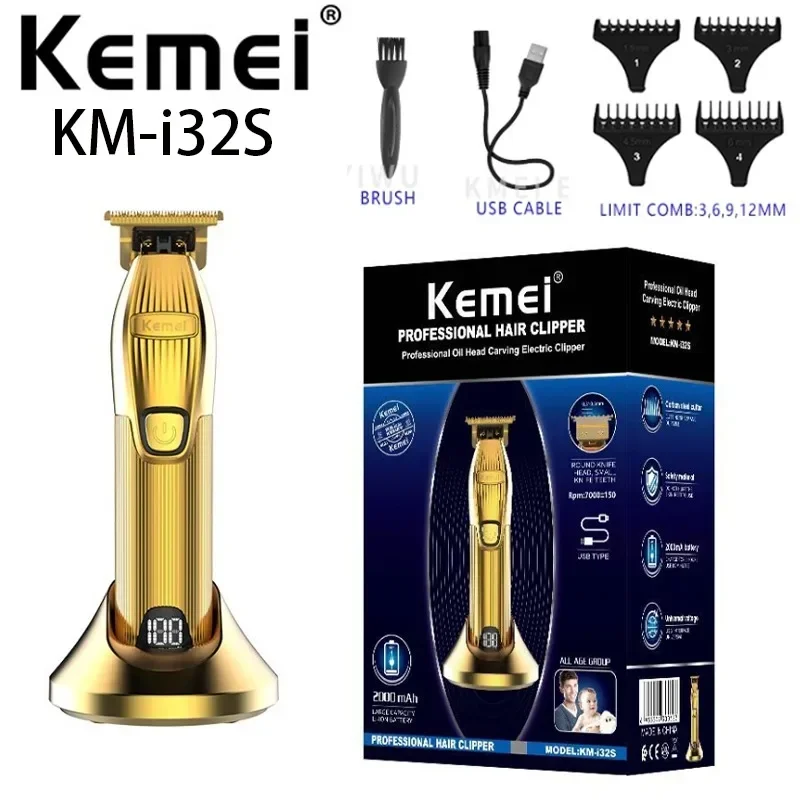 

Kemei KM-i32S Household Metal Electric Hair Clipper Led Display Hair Clipper With Charging Base Professional Hair Trimmer