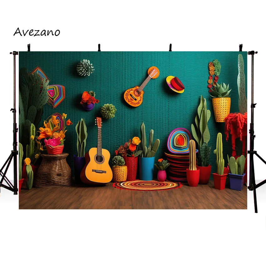 Avezano Photography Background Mexican Western Cactus Floral Cake Smash Kids Birthday Party Decor Backdrop Photobooth Props