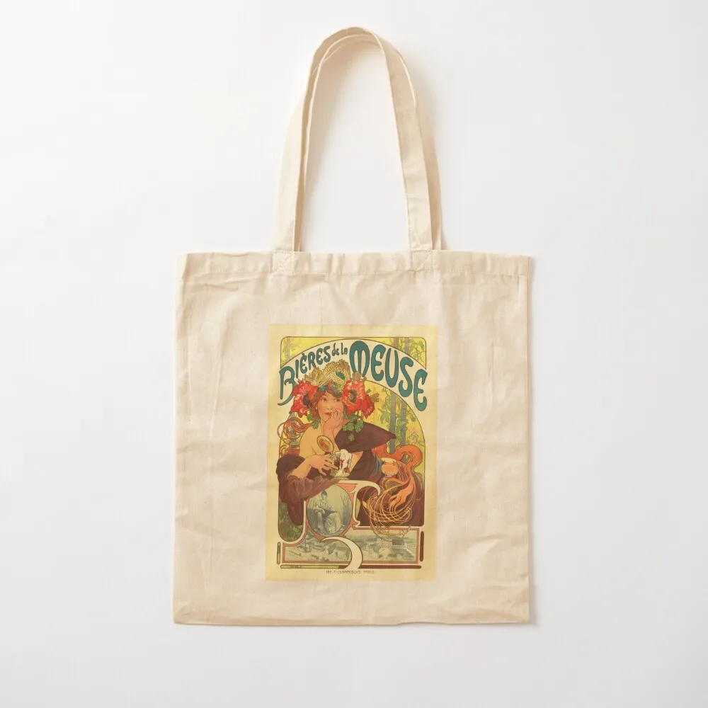 Cerveza BIERES DE LA MEUSE Publicidad Alphonse Mucha Art Nouveau Bolsa de mano Bolsas de tela bolsa linda Bolsa de lona