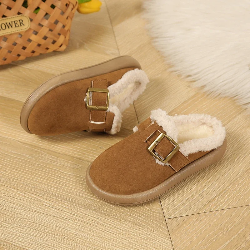 Kinderen Bont Slippers Winter Meisjes Warm Huis Slippers Zachte Bodem Anti-Slip Kids Causal Fashion Platte Katoenen Slippers Veelzijdig