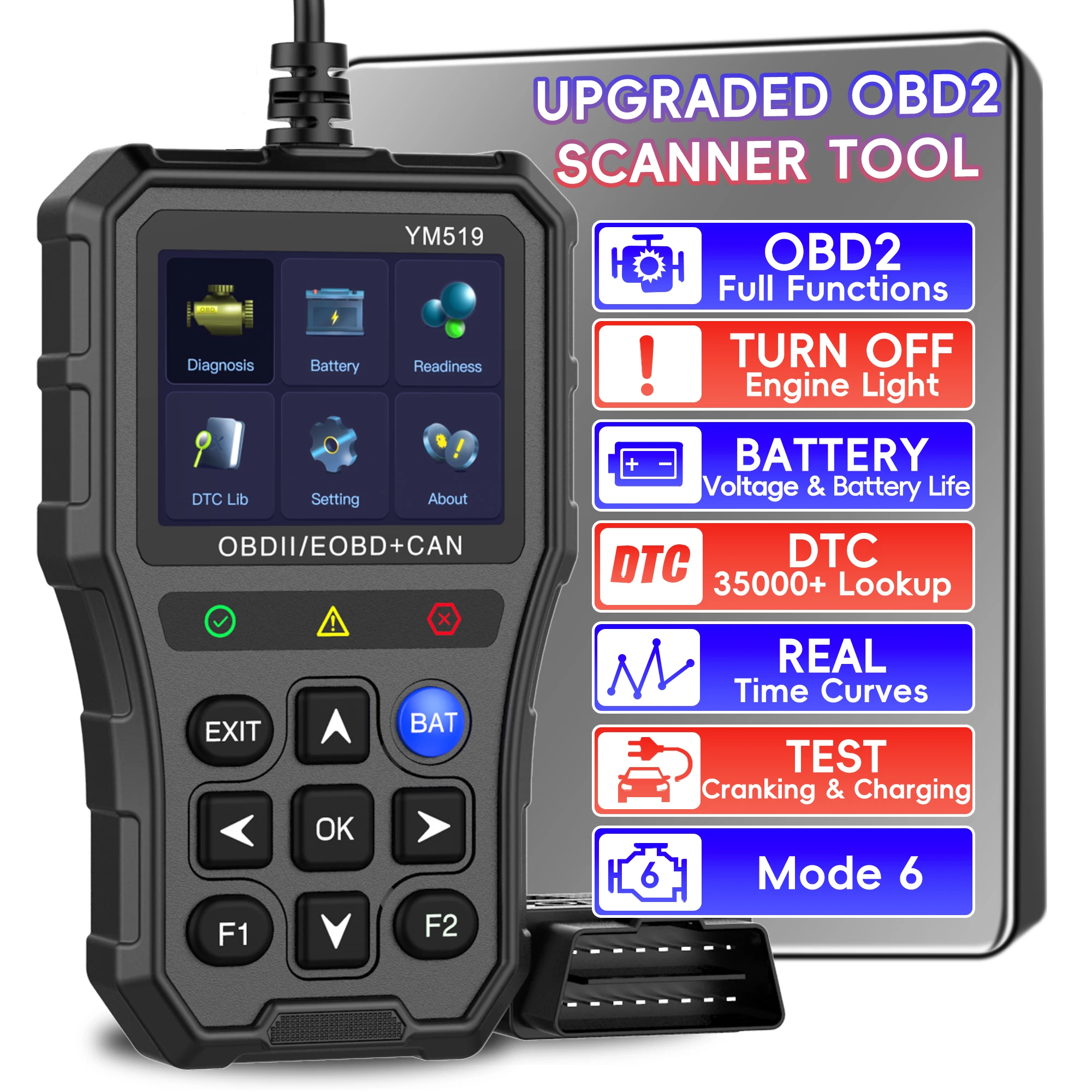 전문 OBD2 스캐너 진단 도구, 모든 CAN OBDII 차량용, 엔진 라이트 차량 코드 리더, 자동차 오류 코드 스캐너 