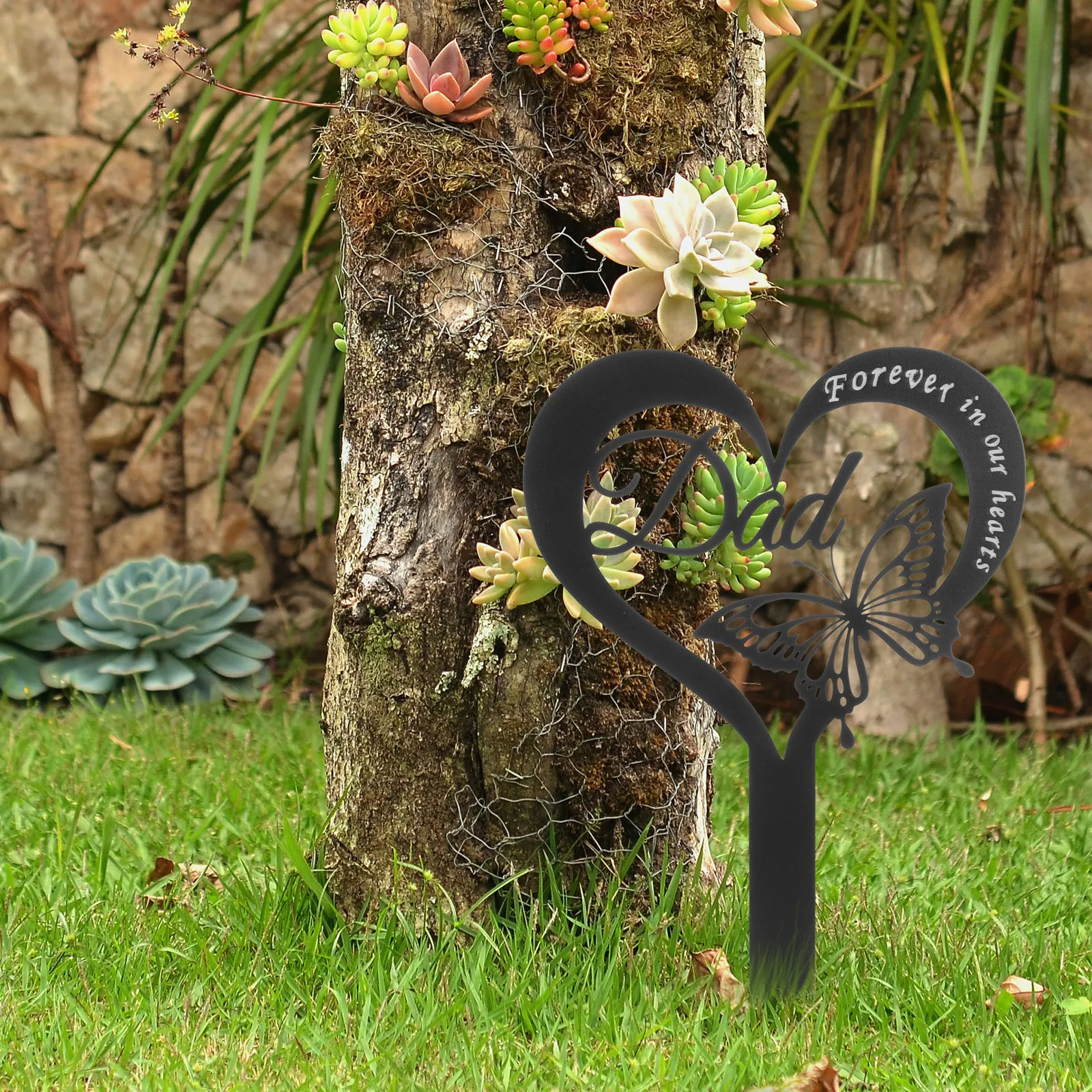 

Memorial Heart Shaped Stake 30x19x0.13cm Iron Garden Grave Marker Cemetery Decorations Dad Remembrance Gift Yard Signs Metal