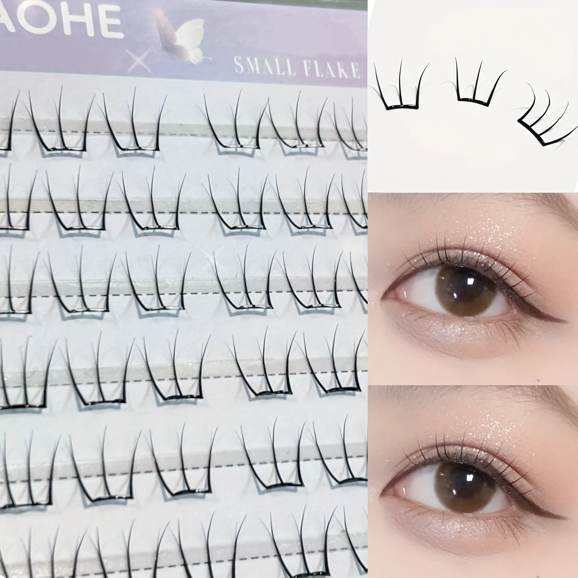 Mixiaohe Short Small Pear Blossom Baby Curved Glue-Free False Eyelashes 100 Clusters Beginner-Friendly Japanese and Korean Style C-Curved Natural Segmented False Eyelashes