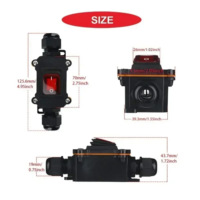 

Waterproof Marine Rocker Switch With LED Outdoor Junction Box Inline Power Cord Power Switch IP65,12V/24V/220V
