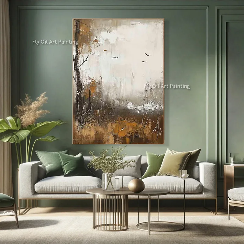 100% Handmade Mark Rothko Style Autumn Landscape Thick Canvas Wall Art Rust Abstract Scenery Oil Painting For Accent Wall Decor