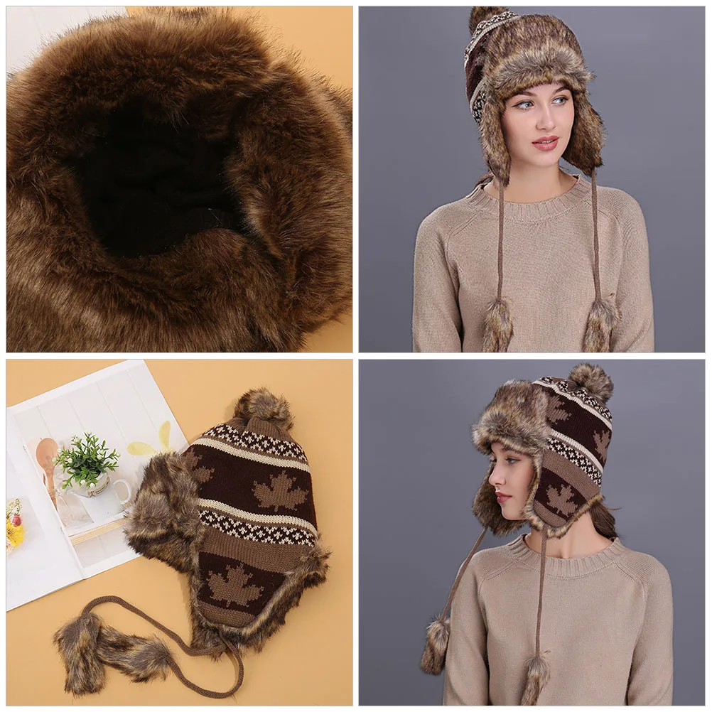 

Wool Cap Woolen Hats for Women Ear Warm Knit Cold Knitted Caps Weather Windproof Warmth Covers Miss
