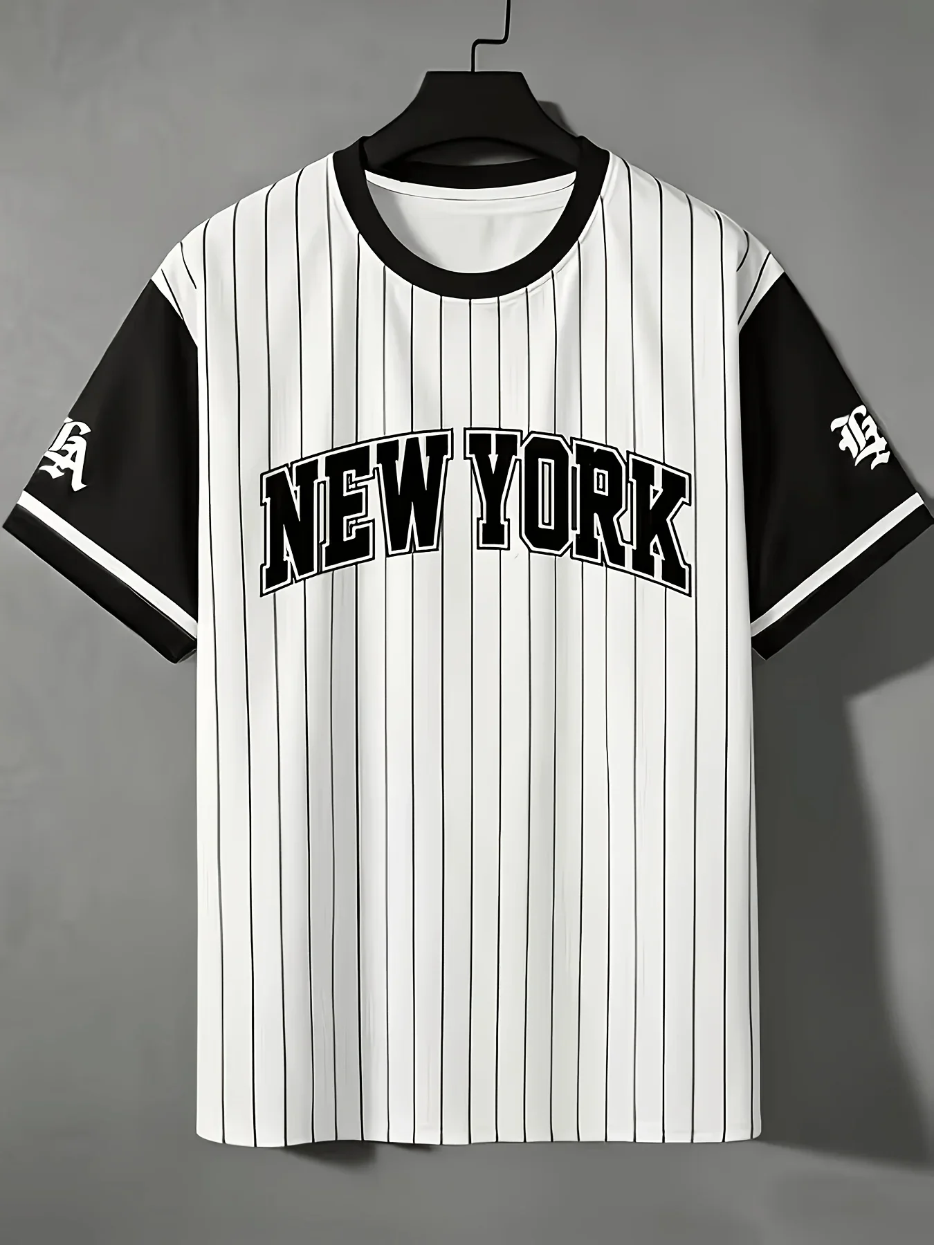 Unisex New York Letter Print Pinstripe Baseball Jersey Short Sleeve T-shirt Loose Striped Streetwear Summer Tops