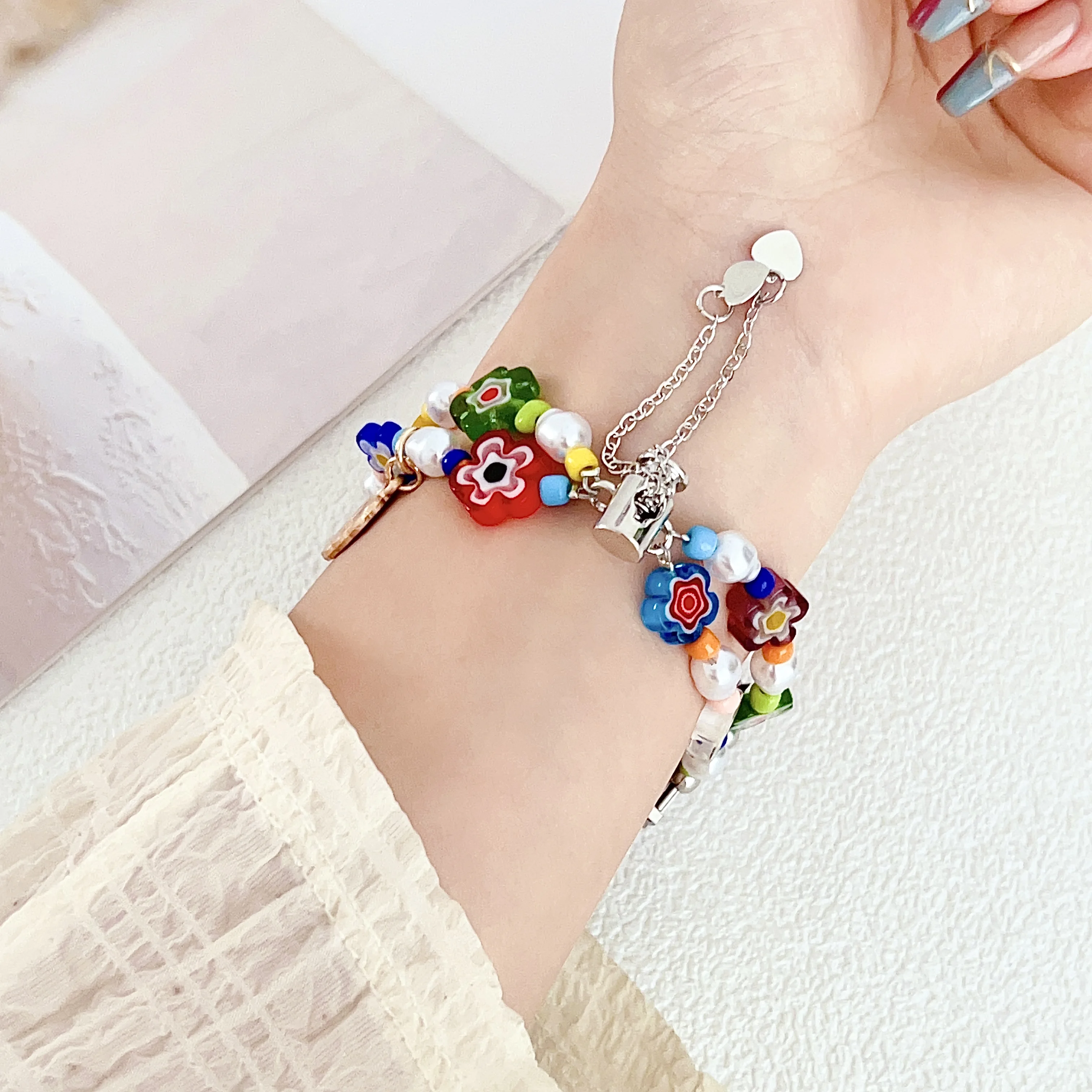 Ремешок допаминовый для Samsung watch band sweet, браслет-цепочка на удачу для женщин, разноцветный Цветочный браслет versa1 2, 20 мм 22 мм