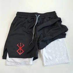 Berserk Summer Men Running Shorts Fitness Gym Training 2 in 1 Sports Shorts Quick Dry Workout Jogging Double Deck Shorts
