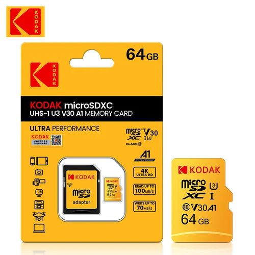 Imagen 2 del producto KODAK 64G Ultra tarjeta de memoria 64GB A1 U3 4K Micro SD SDHC Microsd UHS-I C10 TF rendimiento Flash Minisd Original con adaptador