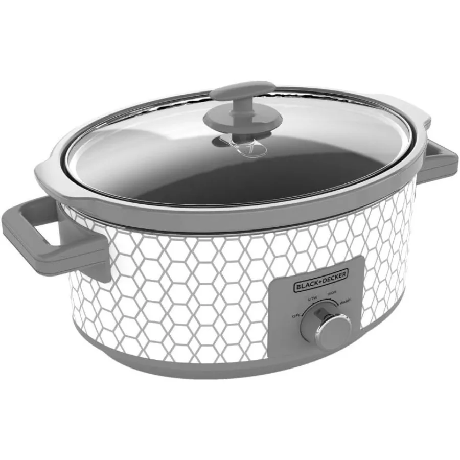

SC1007D 7 Quart Slow Cooker with Geometric Cream Design for Home Cooking Large Capacity Ideal for Family Meals Energy Efficient