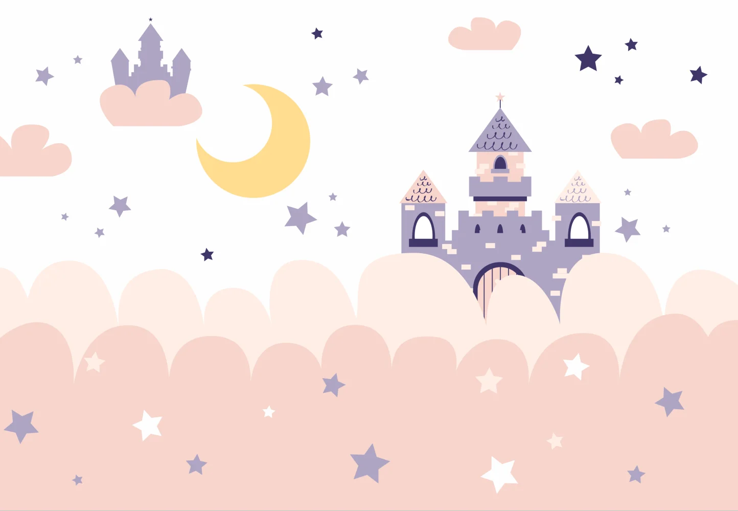 Customized photo wallpaper Nordic hand-painted pink cloud romantic castle children's background wall decoration 3d wallpaper