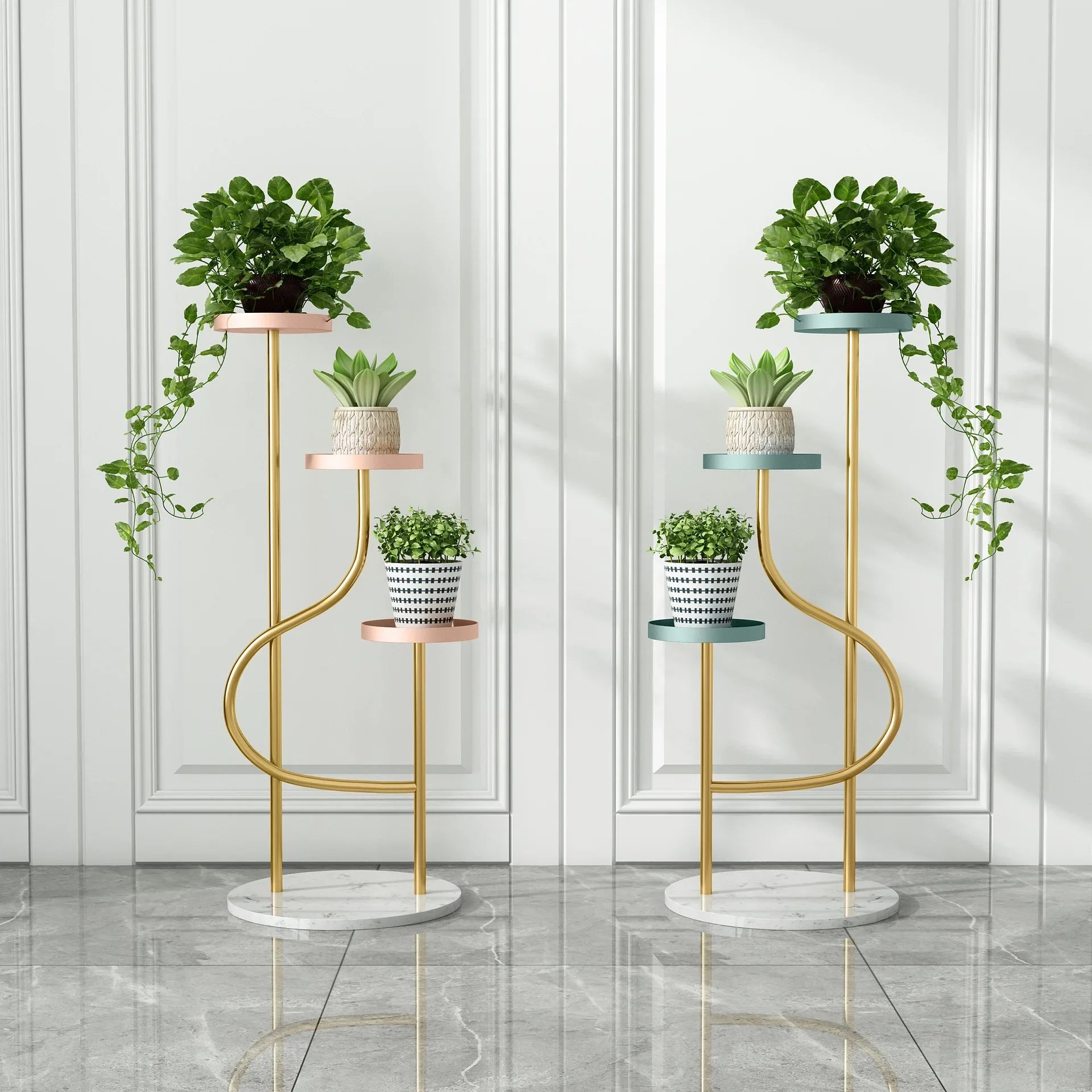 Flower stand Marble ladder 2-3 floors Wedding indoor shelf Metal high gold display design Flower pot Plant flower stand