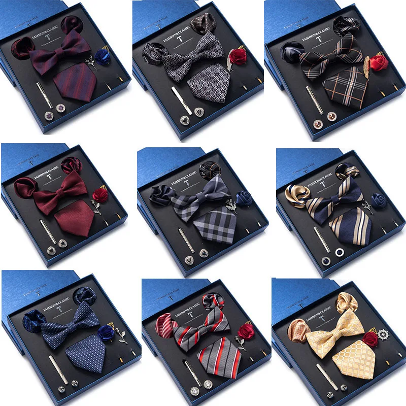 2024 New Men's Business Square Scarf Cashew Flower Suit Shirt Tie Black Gift Box Set