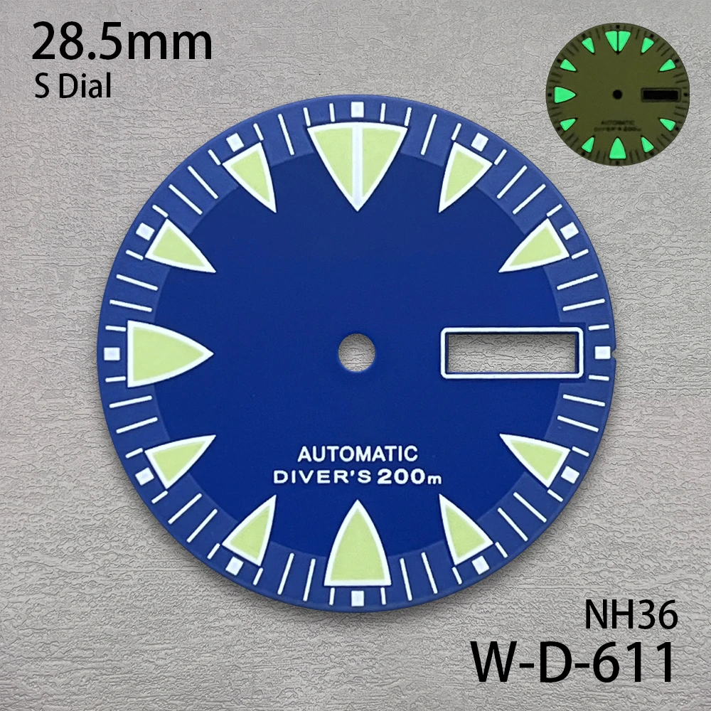 28.5 มม.S โลโก้ Monster Dial Fit NH36/4R36 การเคลื่อนไหวสีเขียวส่องสว่าง Dual ปฏิทิน Dial นาฬิกาการปรับเปลี่ยนอุปกรณ์เสริม ﻿