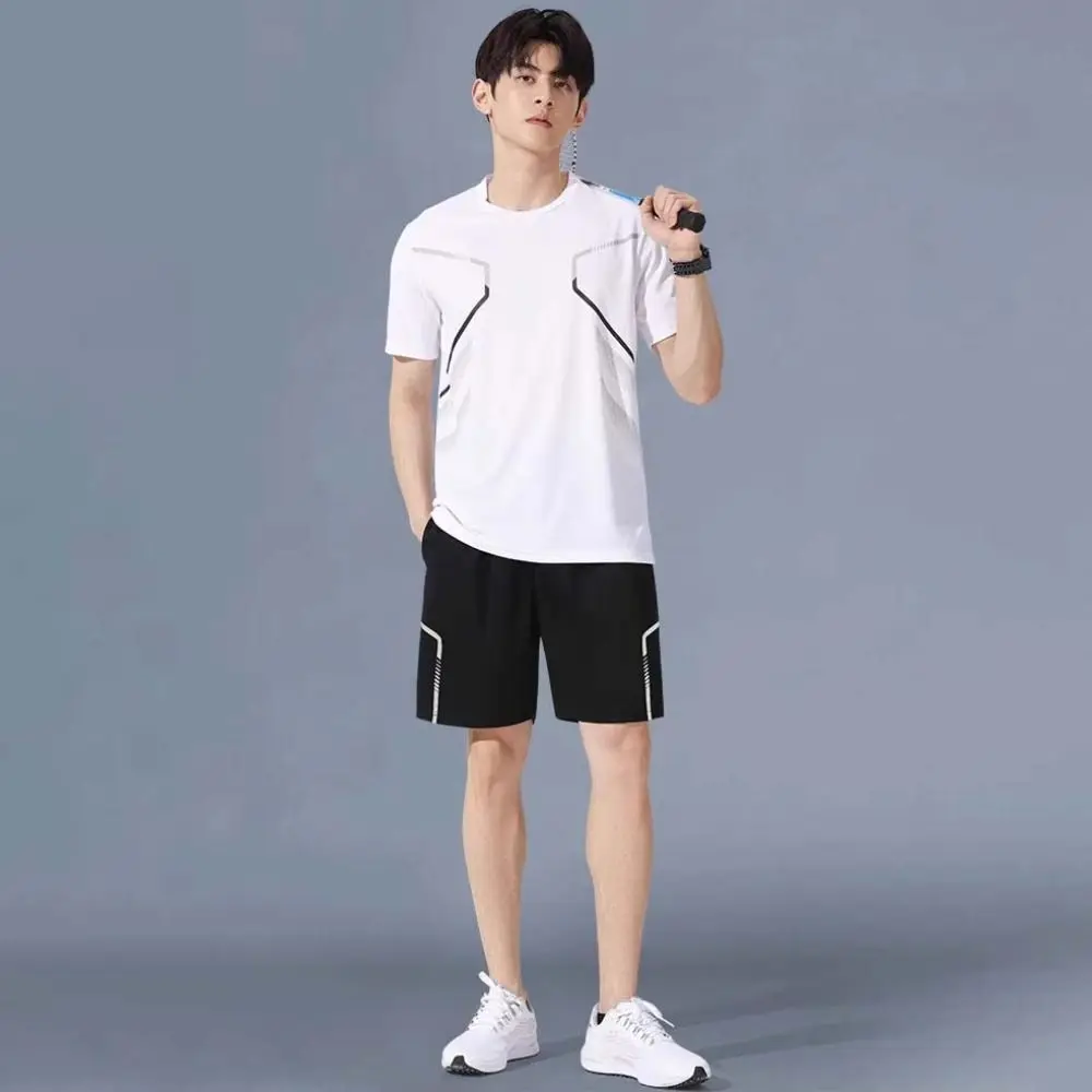 Conjuntos de camisetas de manga corta a rayas para hombre, Top transpirable para correr, pantalones cortos, ropa deportiva, traje deportivo de secado rápido para ciclismo