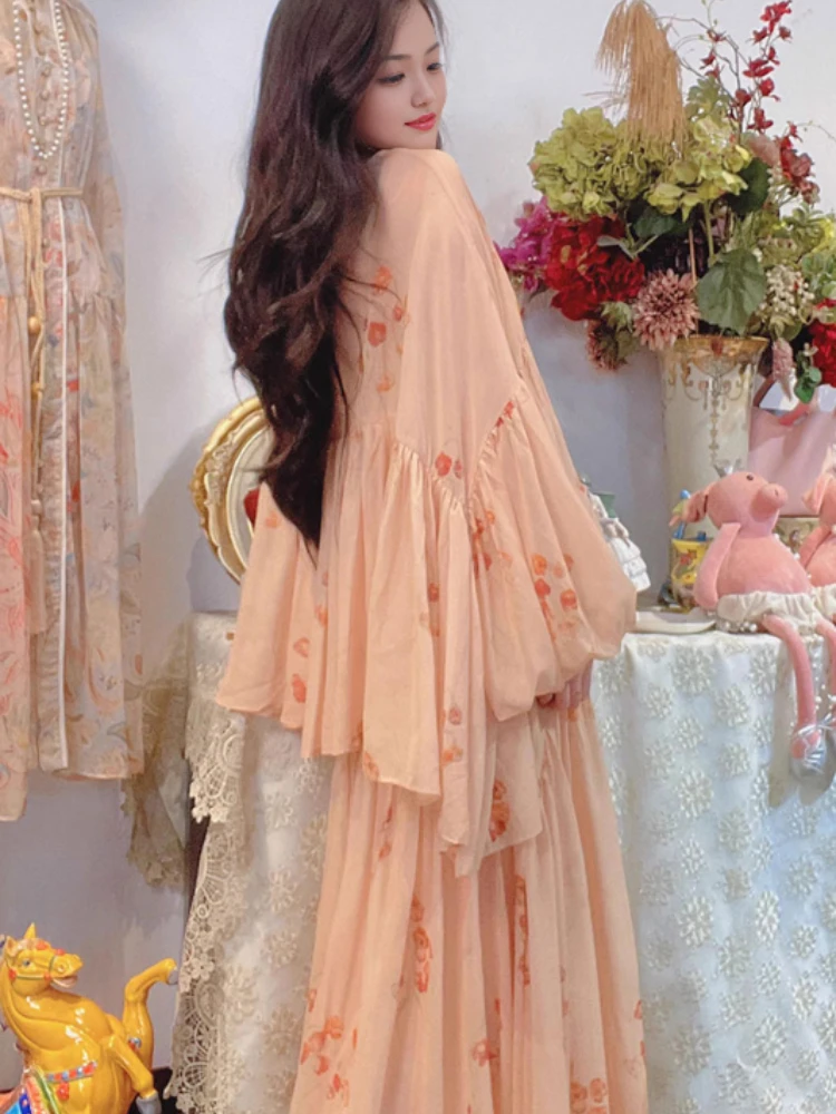 

Spring 2025 New Women's Off-shoulder Dress with Oversized Blazer - French-Chinese Style Floral Print Resort Vacation Outfit