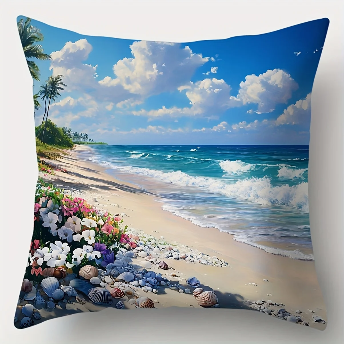 1PC 2D Flat Tropical Beach Scene Throw Pillow Covers Coastal Scenic Cushion Cases for Home Decor