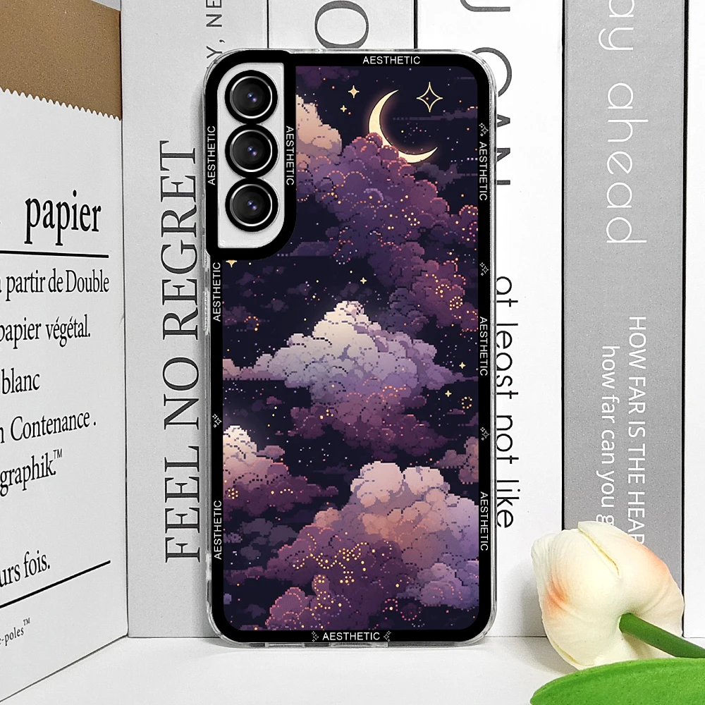 Beautiful Y2K Cute Clouds Moon Aesthetic Phone Case for Samsung Galaxy S25 S24 S20 S21 FE S22 Plus S23 Ultra 5G Soft Cover Funda
