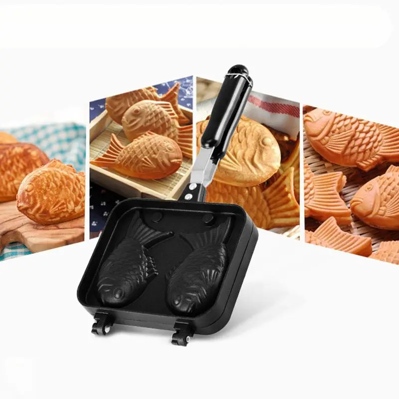 Japoński Taiyaki Double w kształcie ryby gorący deser gofrowy do pieczenia ciasta japoński naleśnik podwójna patelnia patelnia foremki do pieczenia