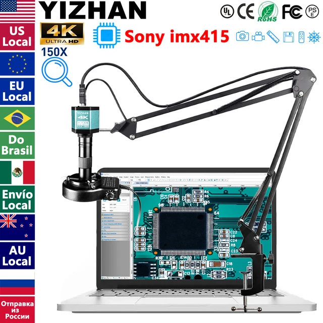 Mikroskop cyfrowy 4K Mikroskop 48MP do elektroniki Kamery przemysłowe USB-C HDMI 1-150X Zoom Obiektyw z mocowaniem C Telefon Lutowanie Pcb, Wysyłka z Polski