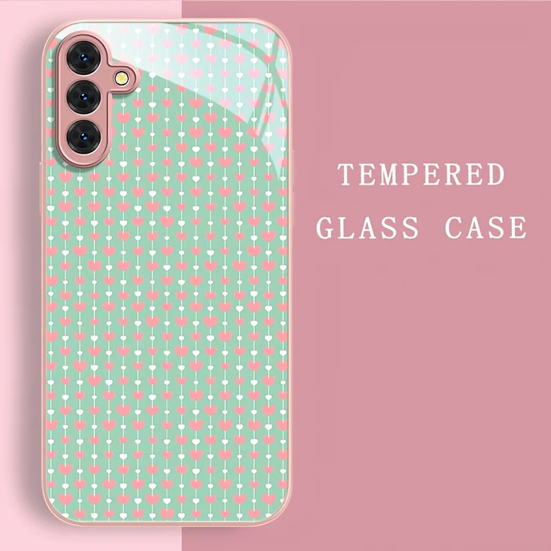 Sweet Green Pink Hearts Fashion Phone Cases Carcasa Glass Fundas for Samsung Galaxy S26 S25 S24 S23 S22 FE Ultra Plus Phone Case