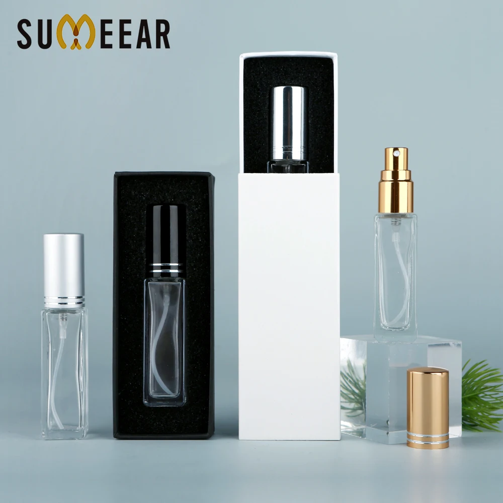 

30/40PCS 10ml square clear glass perfume bottles, double-line aluminum sprayers, press hydrating sprays, reusable, with boxes
