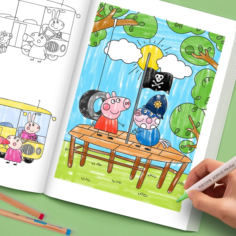 Peppa Pig Children's Drawing Book, with Color Illustrations, Clear Lines, Handwriting Training, Birthday Gift, for Parent-Child