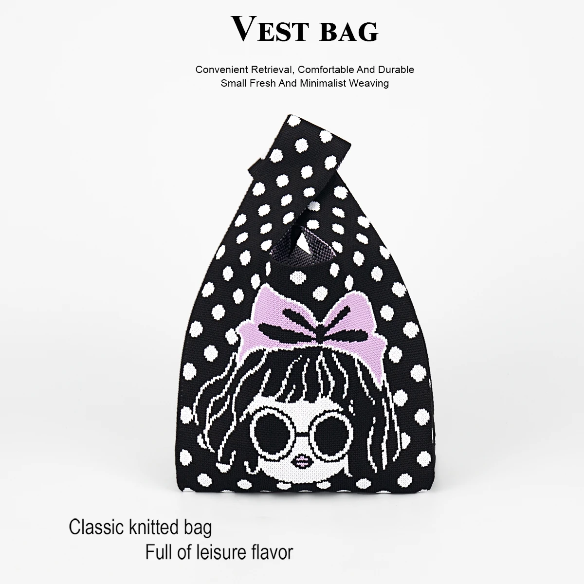 

Симпатичная фиолетовая вязаная сумка для девочек с бантом, подходит для женщин и девочек, открытое хранилище для мобильных телефонов, футляры для очков, косметики и парфюмерии для повседневного использования, подходит для ежедневных поездок, отпуска, прог