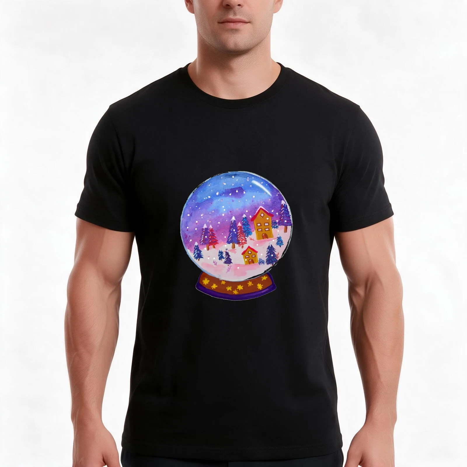 Snow Globe T-Shirt, Summer Casual Cotton Tee, Oversized Streetwear Tops, Vintage Graphic Print, Loose Fit Short Sleeve