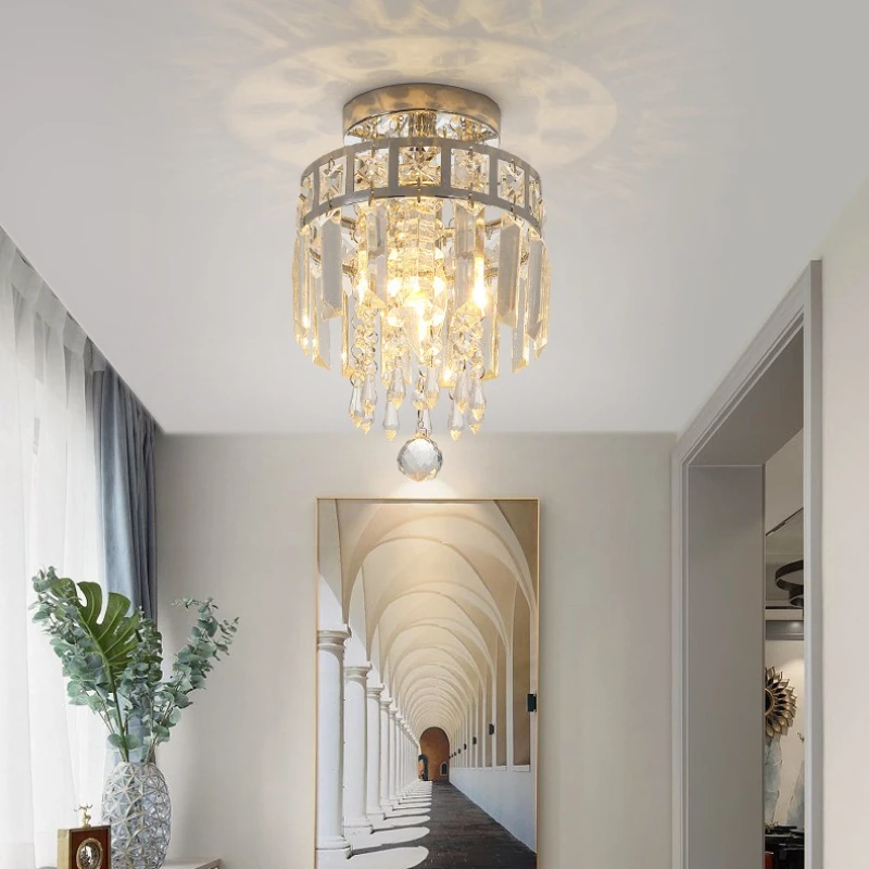 American Luxurious Crystal Small Ceiling Lights Simple and Bedsides Entrance Hallway Ceiling Lamps Restaurant Bar Cafe Kitchen