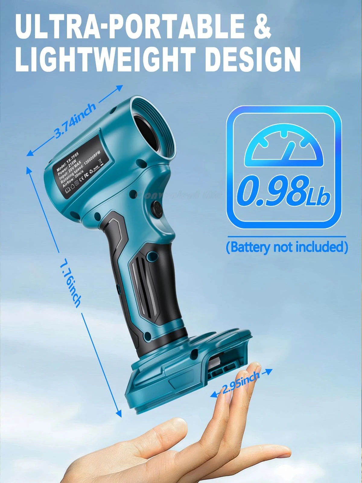 

Cordless Leaf Blower for Makita 18V Battery 130000 RPM 425MPH High-Speed Brushless Motor Lightweight Design for Leaves Dust Snow