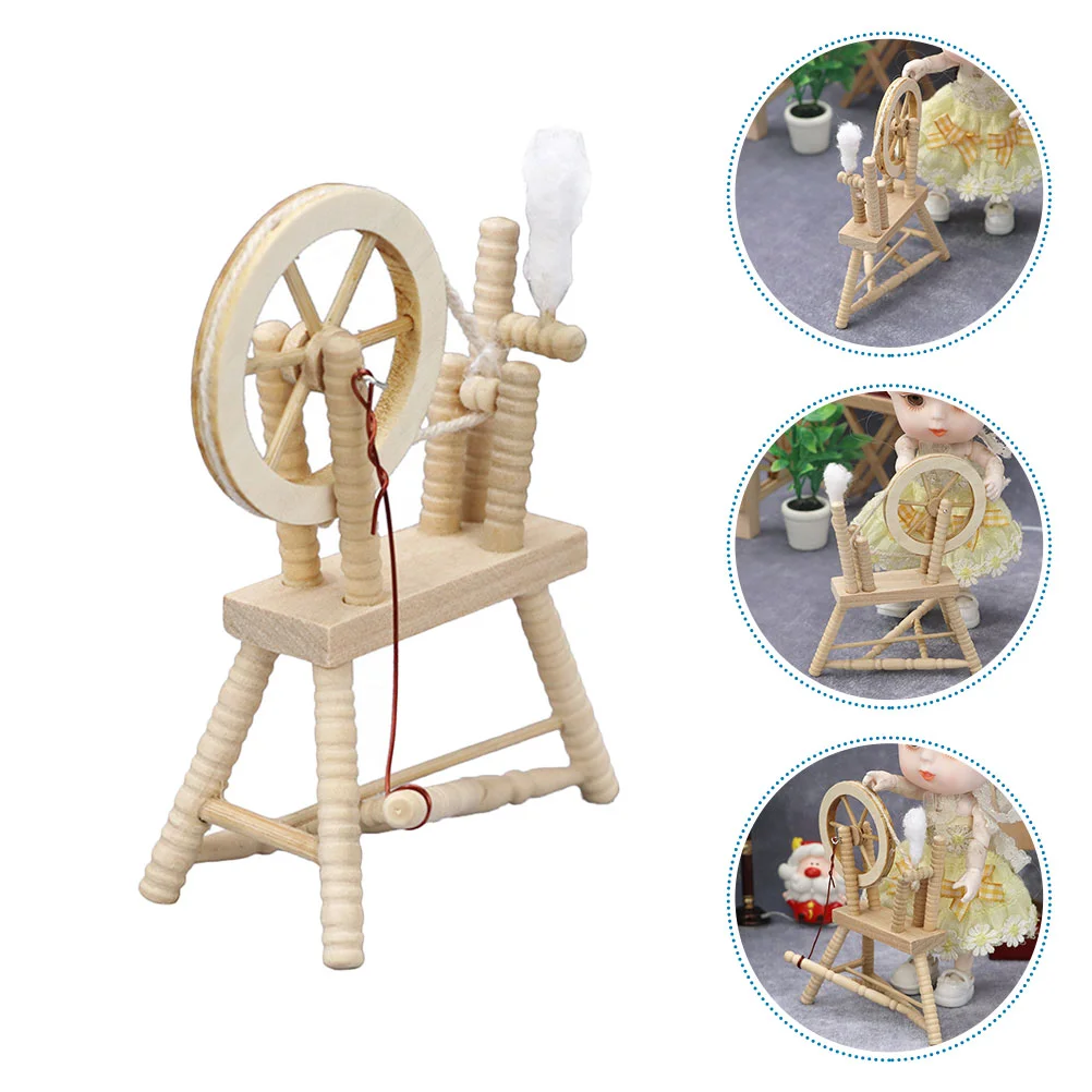 

Toy House Model Vintage Spinning Wheel Creative Textile Miniature Hand Reeling Machine Child