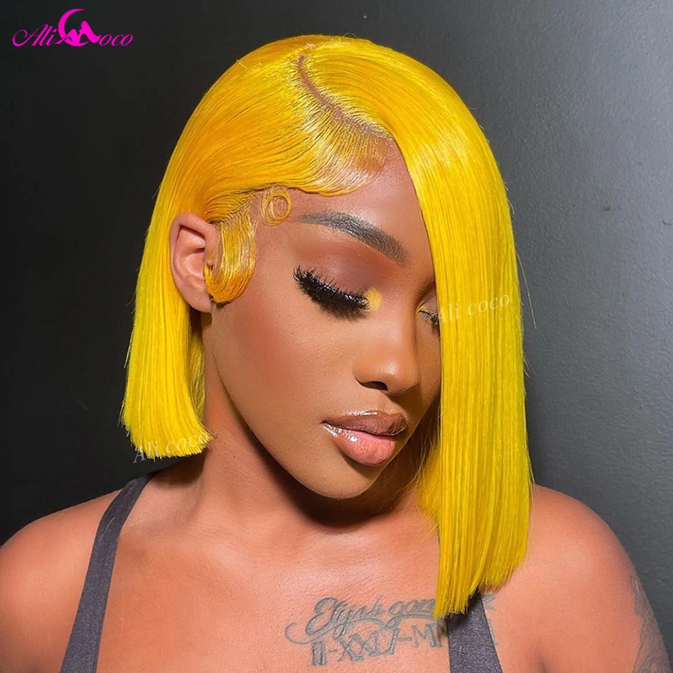 

180 Density 613 Yellow Bob Straight Lace Front Wig Human Remy Hair Short Bob Wigs 13x4 Lace Frontal Wigs Human Hair For Women