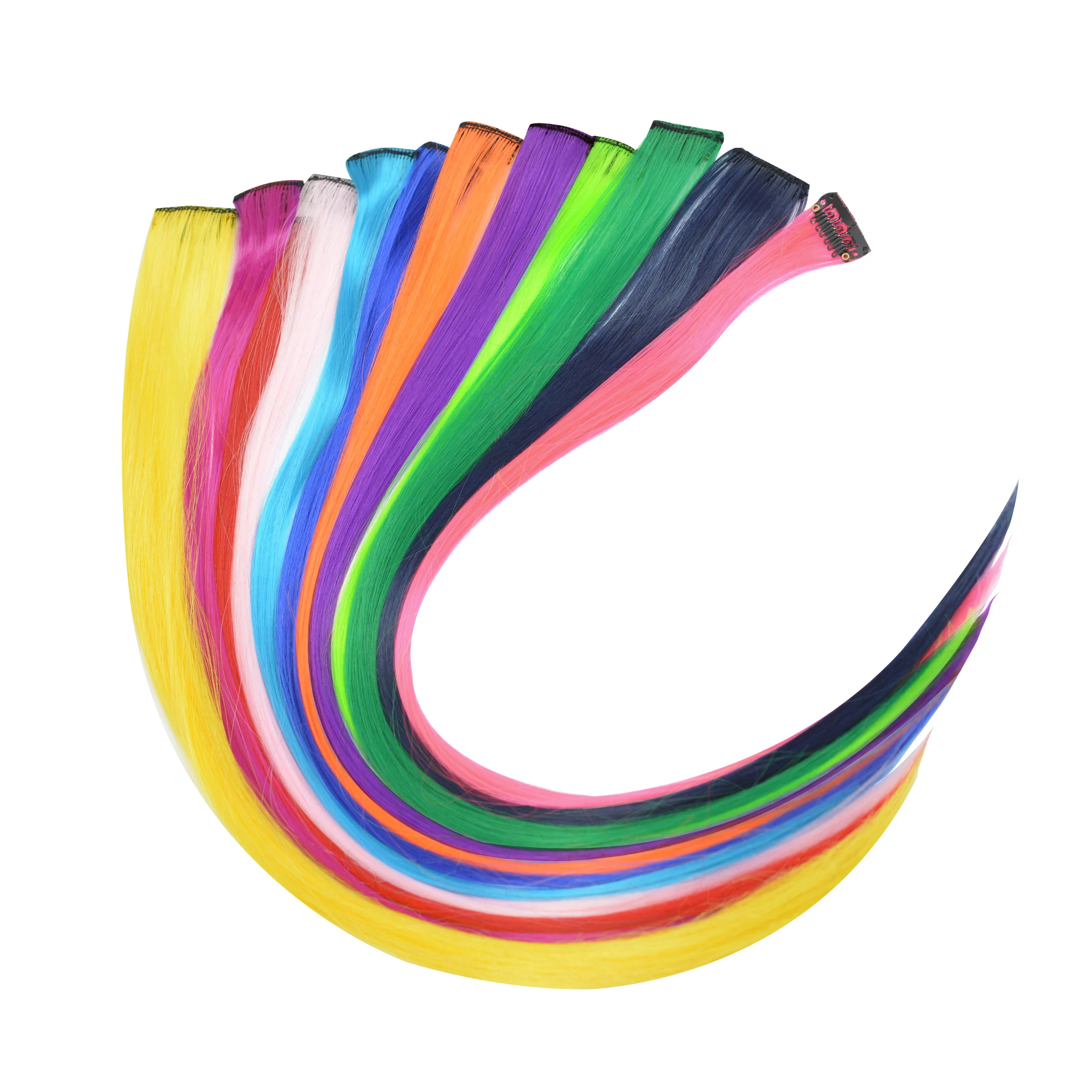 12 Colors Synthetic Hairpieces Flame Resistant Clip-In One Piece Pure Color Synthetic Hair Extension Pieces image 2