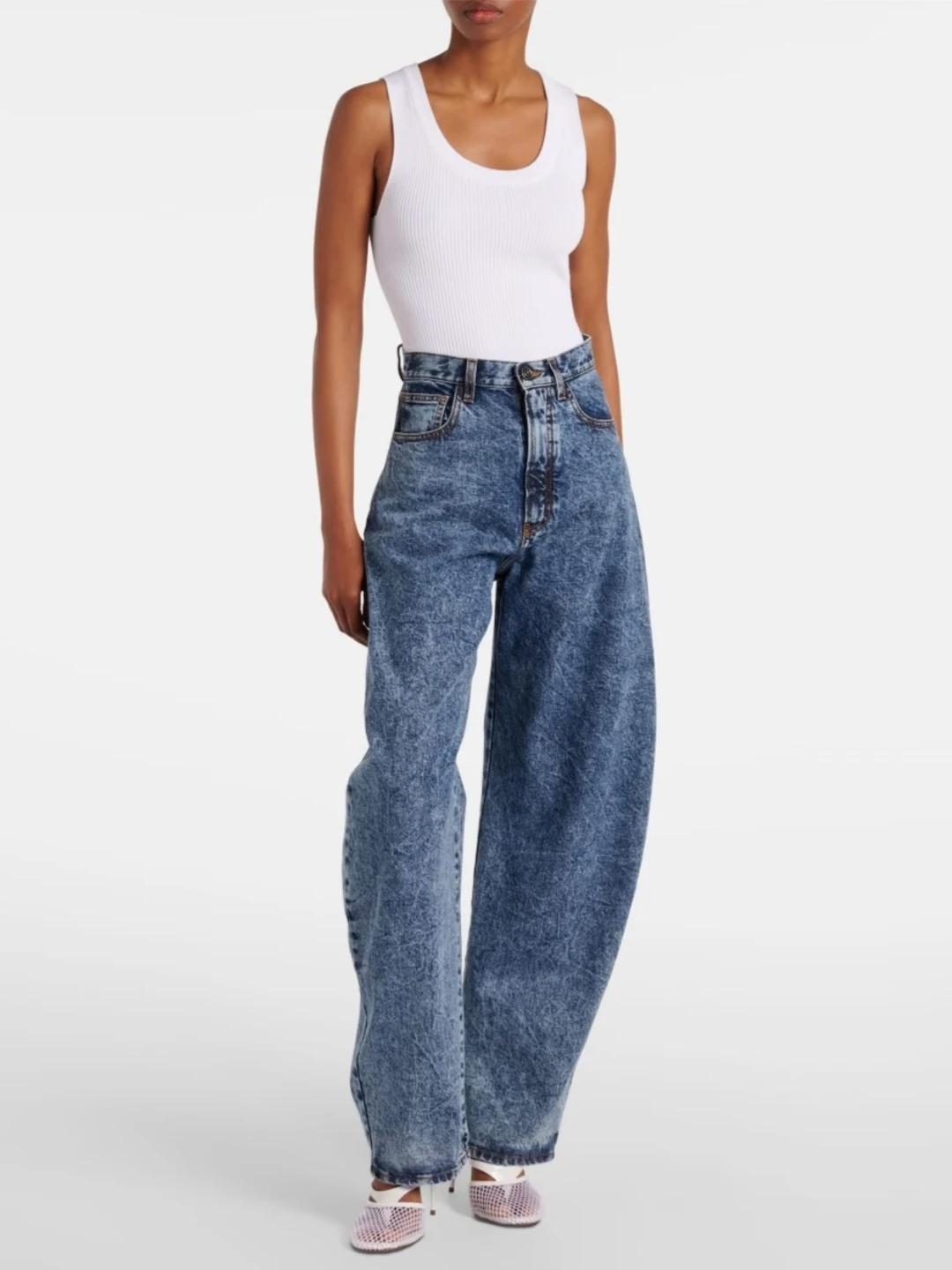 Parisian  High Waist Arcuate Wide Leg Denim Jeans Women's Casual Washed Summer Jeans Loose Fit Natural Waist Button Closure
