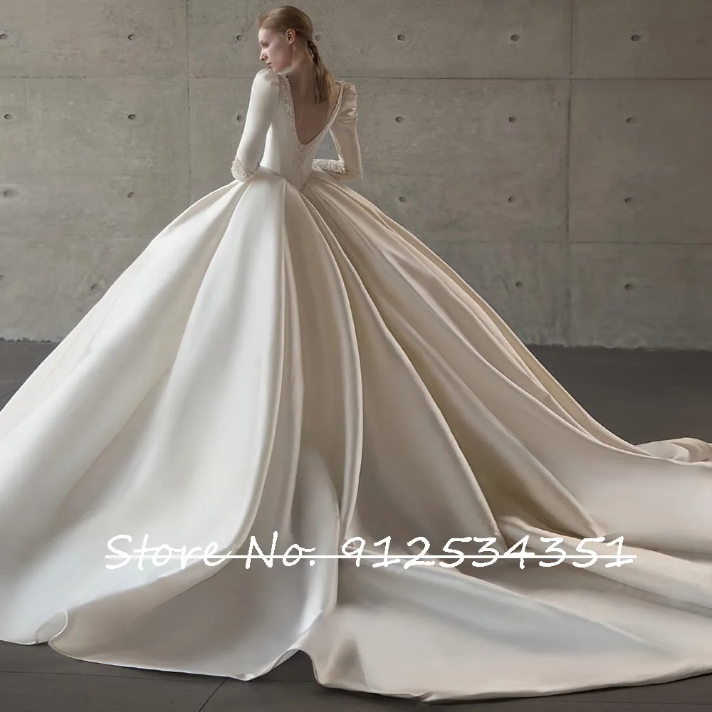 Neuankömmling Brautkleider mit V-Ausschnitt Langarm Luxus Hochzeitskleid Perlen Applikationen klassische Vestidos de Novia Brautkleider