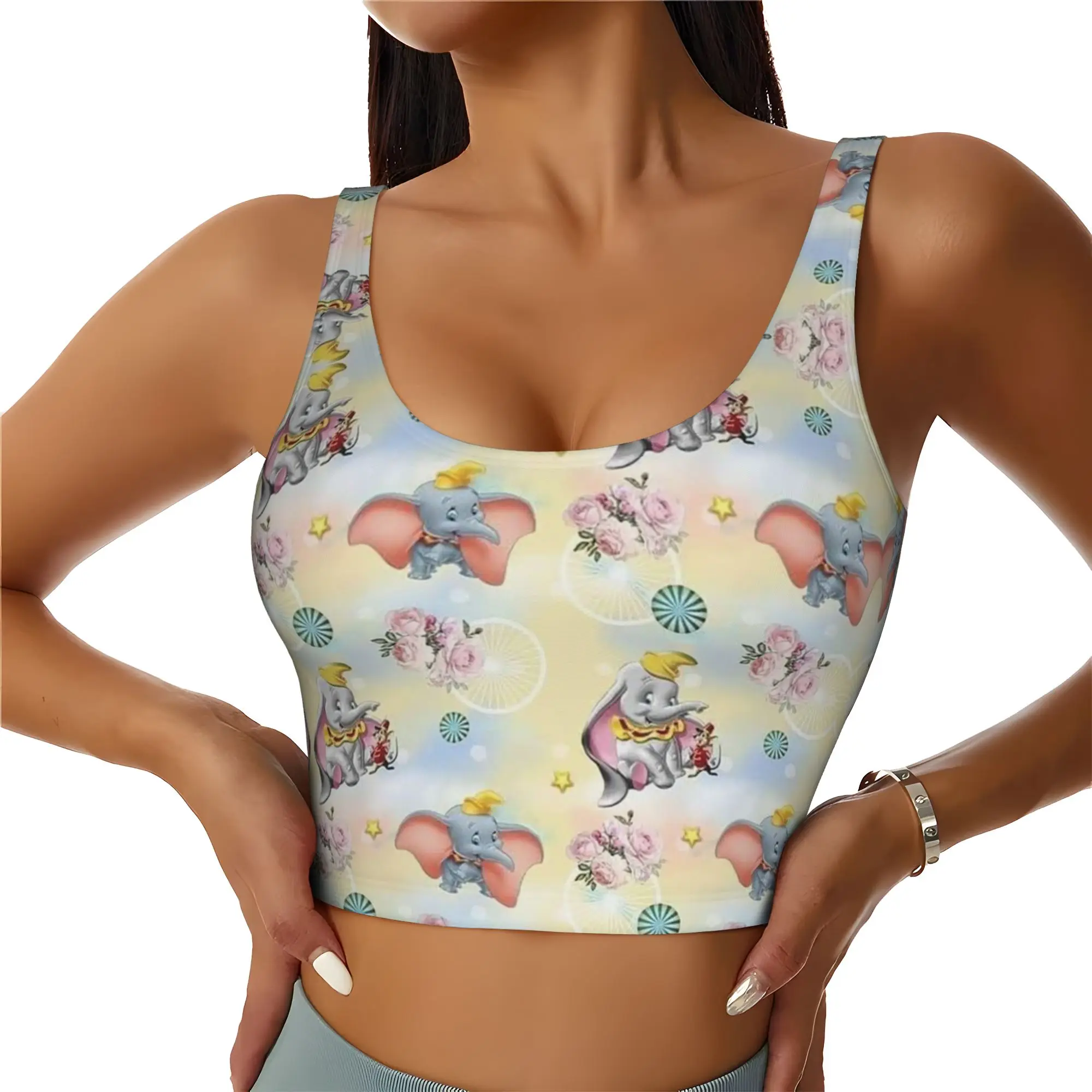 Custom D-Dumboes Sports Bra Women's Anime Elephant High Impact Workout Yoga Crop Top