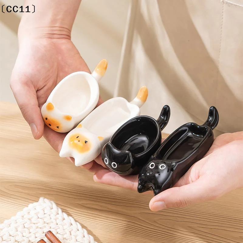 Ceramic Cat-Shaped Mini Dipping Plate Side Dish Small Bowl Home Diningware Kitchen Table Decorative Cat Bowl〔CC11〕