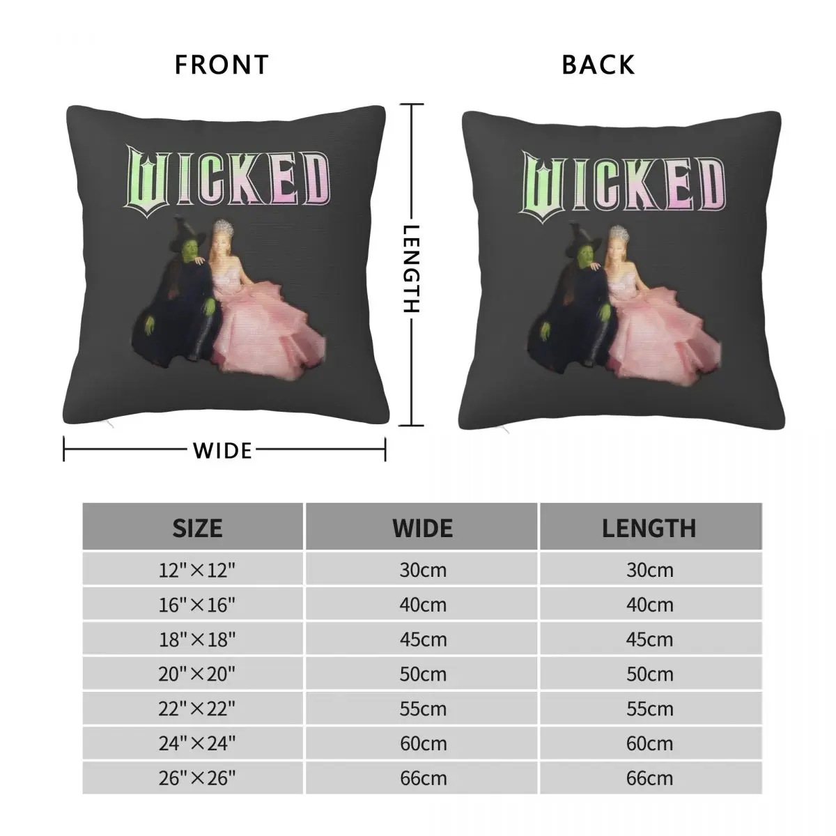 Wicked Glinda Elphaba Fantasy Square Pillowcase Polyester Linen Velvet Pattern Zip Decorative Sofa Seater Cushion Case