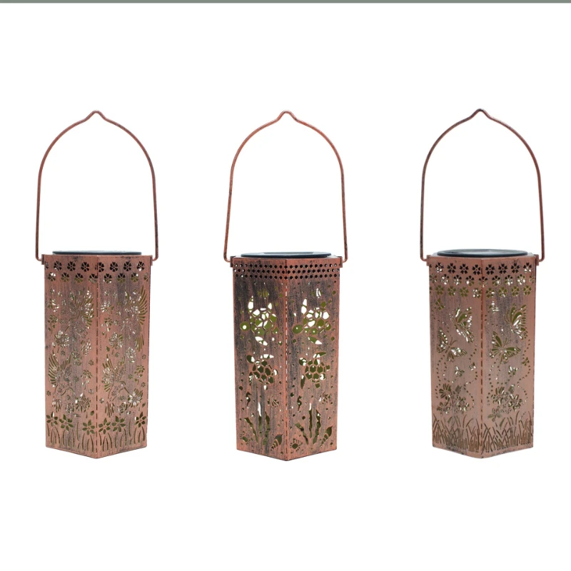 

Solar hexagonal hollow downlight wrought iron hollow hanging light waterproof garden light garden decorative light