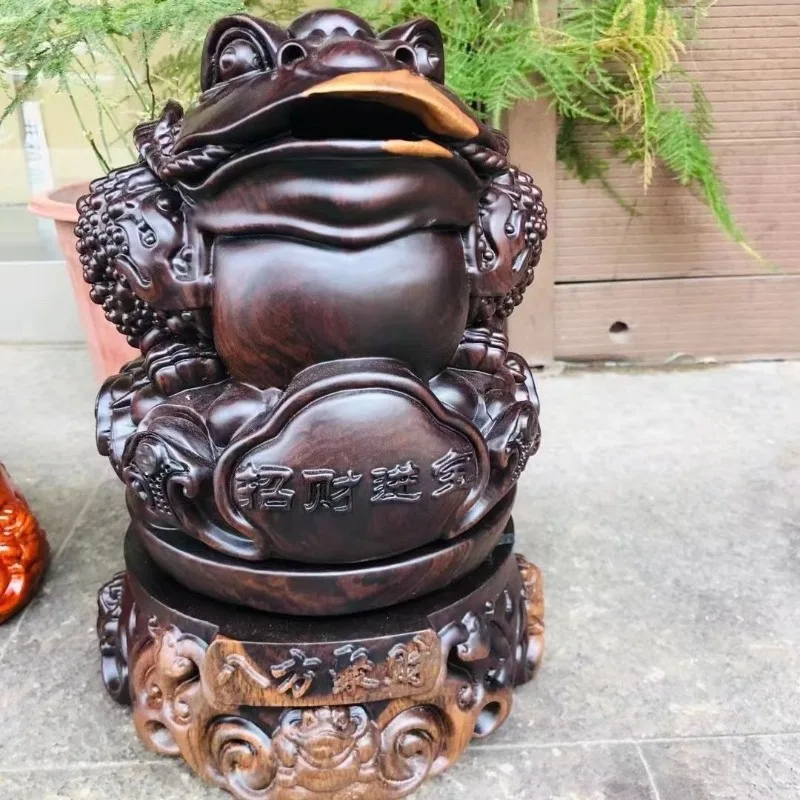 

Solid wood carving lucky golden toad ornament large feng shui living room decoration