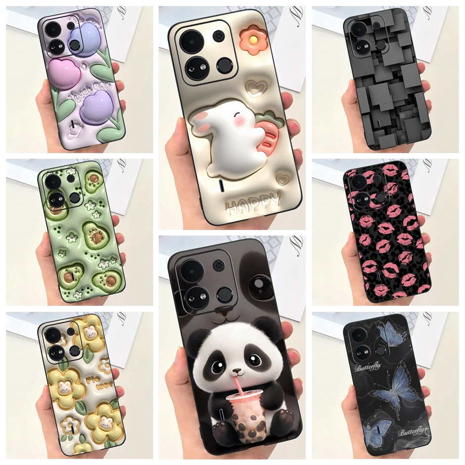 Für itel a04 a632wm fall luxus schwarz weiches silikon tpu stoßstange telefon abdeckung für itela04 a 04 capa panda kaninchen gothic style case