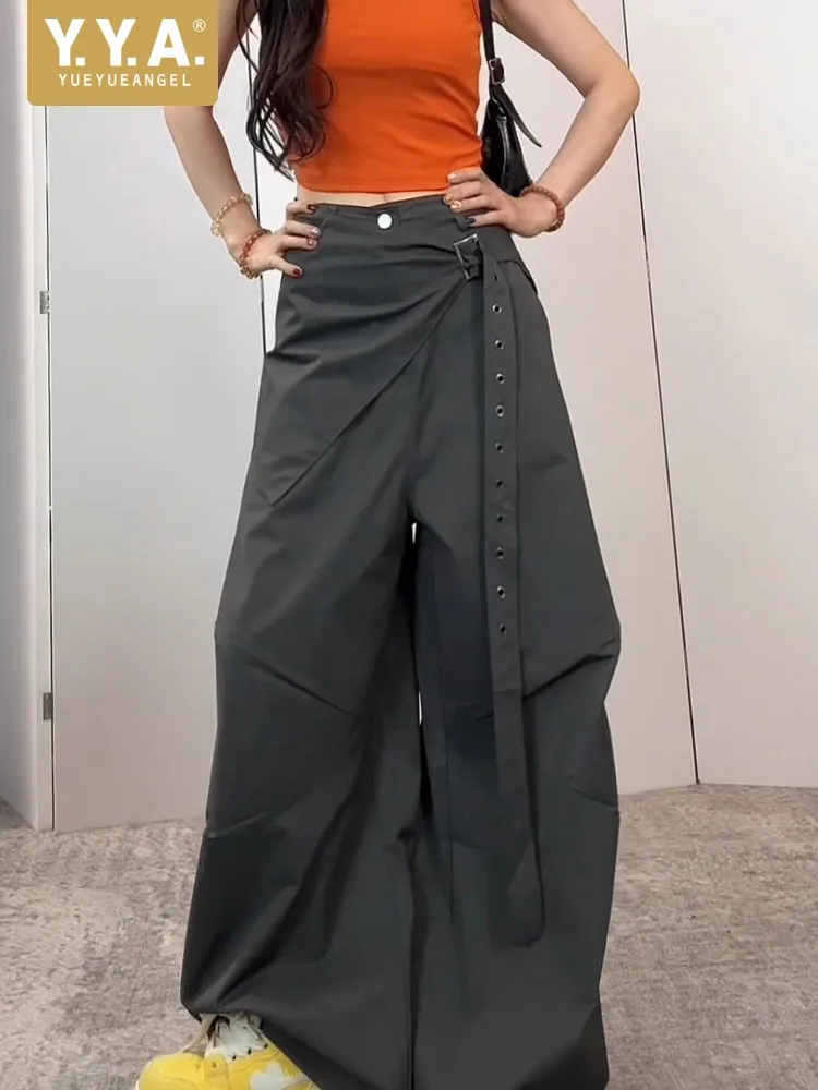 

Streetwear Women Summer Retro Casual Pants High Waist Loose Fit Straight Wide Leg Pant Fashion Patchwork Full Length Trousers
