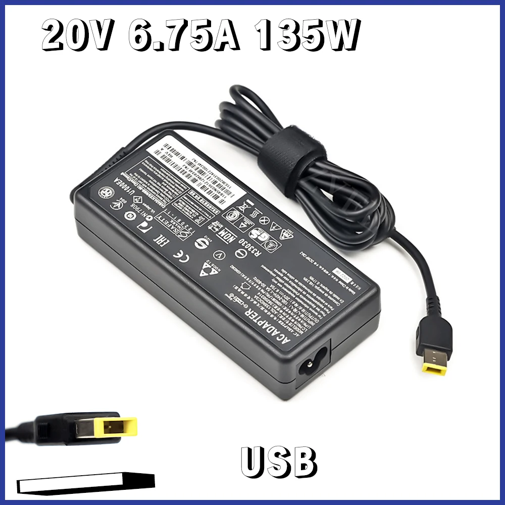 Laptop Adapter 135W 20V 6.75A USB C Notebook Charger for Lenovo T440p Y50-70 R720 Y700 T540p P51 P52 S5 ADL135NLC3A Power Supply