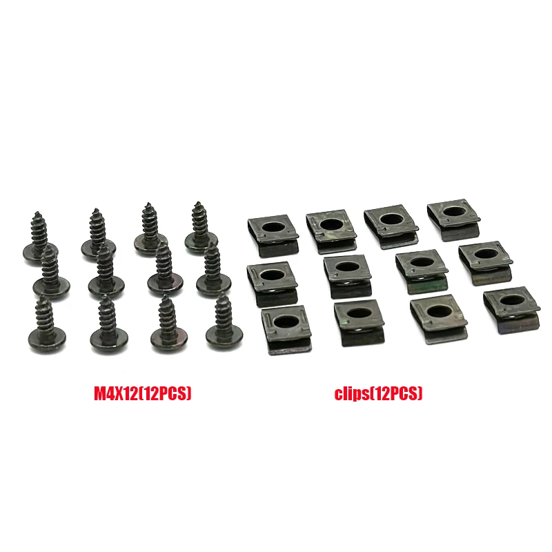 12pcs+12pcs Motorcycle Plastic Cover Metal Retainer Self-tapping Screw And Clips For Car Scooter ATV Moped Ebike M4 M5 4.2/4.8mm