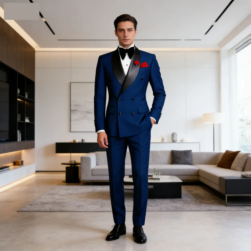 

Slim Fit Men's Tuxedo 2 Piece Set Shawl Lapel Double Breasted Jacket with Pants Best Man Wedding Groom Business Formal Wear